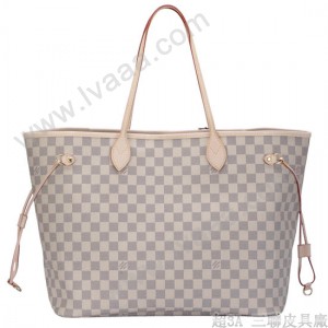 LV N51108-Louis Vuitton經典灰白棋盤格子Neverfull單肩包