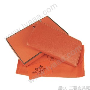 Hermes H010荔枝紋 女士錢包 橙色