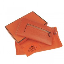 Hermes H010荔枝紋 女士錢包 橙色