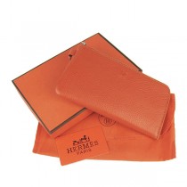Hermes H010荔枝紋 女士錢包 橙色