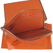 Hermes H010荔枝紋 女士錢包 橙色