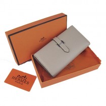 Hermes H005灰色 牛皮加工鱷魚紋 長款女士錢包 錢夾