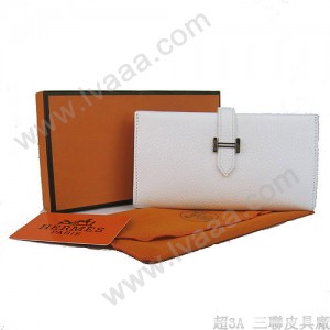 Hermes H005白色荔枝紋長款錢包