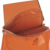 Hermes H010橙色 牛勁紋中長款錢包