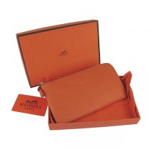 Hermes H010橙色 牛勁紋中長款錢包