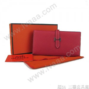Hermes H005大紅 時尚女錢包 新款頭層牛皮