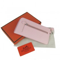 Hermes H010粉紅色 荔枝紋中長款錢包