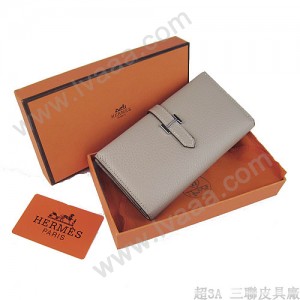 Hermes H005灰色 牛皮加工鱷魚紋 長款女士錢包 錢夾