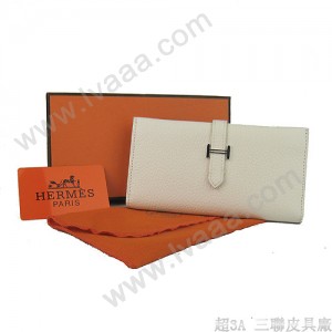 Hermes H005米白色荔枝紋長款錢包