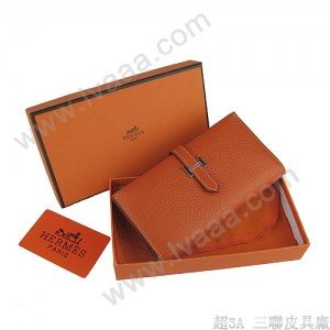 Hermes H005橙色荔枝紋長款錢包