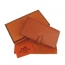 Hermes H005橙色荔枝紋長款錢包