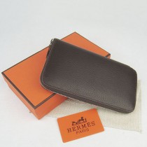 HERMES 愛馬仕全牛皮女士錢包真皮皮夾荔枝紋 淺啡色