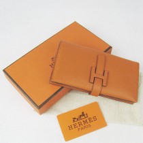 HERMES 愛馬仕全牛皮女士錢包真皮皮夾荔枝紋 橙色