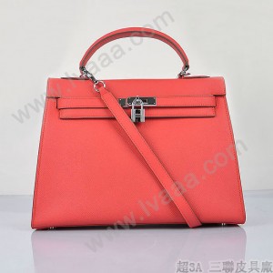 Hermes-6108-20 愛馬仕手提包斜背包西瓜红（手掌纹银