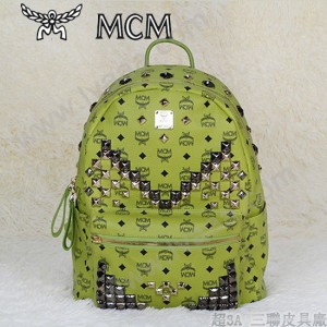 MCM 雙肩包 M字釘 男女雙肩背包草綠