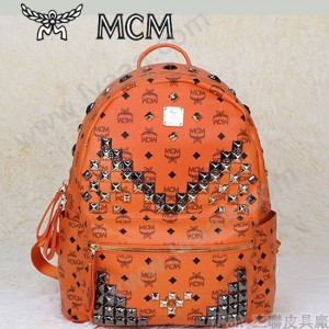 MCM 雙肩包 M字釘-1 男女雙肩背包橙色