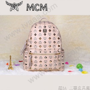 MCM背包 潮流男女休閑旅遊雙肩包中號 31釘-3鉚釘背包米白色