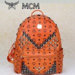 MCM 雙肩包 M字釘-1 男女雙肩背包橙色