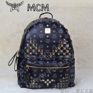 MCM 雙肩包 M字釘-2 男女雙肩背包黑色
