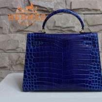HERMES-1270  秋冬新款凱莉高光鱷魚皮深藍色女士包包