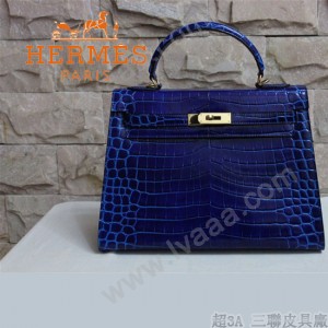 HERMES-1270  秋冬新款凱莉高光鱷魚皮深藍色女士包包