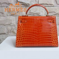HERMES 1272 秋冬新款時尚奢華單品鱷魚皮橙色金扣