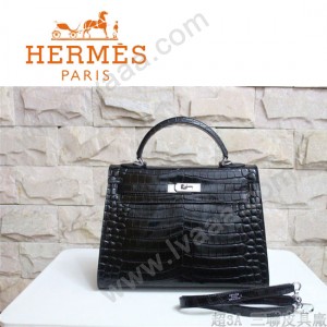 HERMES 1273 秋冬新款人氣時尚女包鱷魚皮黑色