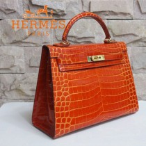 HERMES 1272 秋冬新款時尚奢華單品鱷魚皮橙色金扣