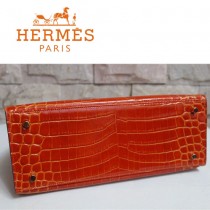 HERMES 1272 秋冬新款時尚奢華單品鱷魚皮橙色金扣