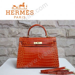 HERMES 1272 秋冬新款時尚奢華單品鱷魚皮橙色金扣