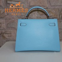 HERMES 1608-30 秋冬季淑女風淺藍色金扣掌紋包手提包