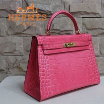 HERMES 1279 新款秋冬季人氣熱銷單品女士西瓜紅鱷魚皮金扣包包