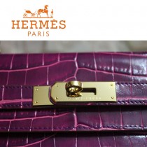 HERMES 1277  秋冬季時尚人氣爆款女士紫色鱷魚皮金扣單肩包