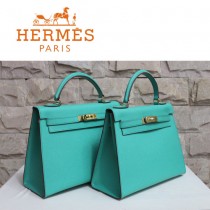 HERMES 6108-28 秋冬時尚新款女士湖水綠金扣單肩包