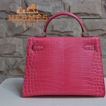 HERMES 1279 新款秋冬季人氣熱銷單品女士西瓜紅鱷魚皮金扣包包