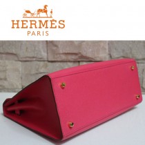 HERMES 1608-29 秋冬時尚款女士新款玫紅色金扣掌紋包手提包