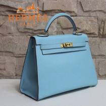 HERMES 1608-30 秋冬季淑女風淺藍色金扣掌紋包手提包