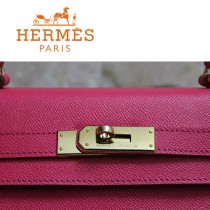 HERMES 1608-29 秋冬時尚款女士新款玫紅色金扣掌紋包手提包