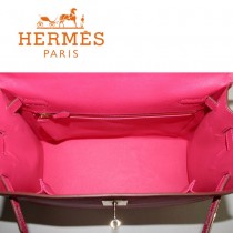 HERMES 1608-29 秋冬時尚款女士新款玫紅色金扣掌紋包手提包