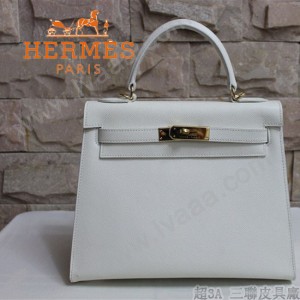 HERMES 6108-21 秋冬時尚新款掌紋包白色金扣手提包