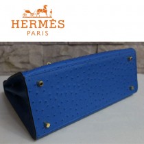 HERMES 1284 秋冬時尚新款女士爆款深藍色鴕鳥紋手提包
