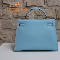HERMES 1608-30 秋冬季淑女風淺藍色金扣掌紋包手提包