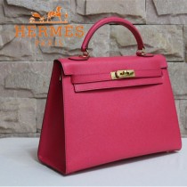 HERMES 1608-29 秋冬時尚款女士新款玫紅色金扣掌紋包手提包