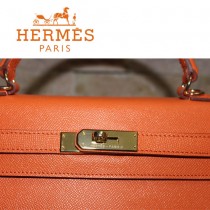 HERMES 6108-25 秋冬新款時尚女士橙色金扣掌紋包手提包