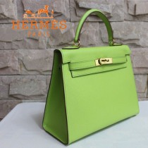 HERMES 6108-24  秋冬新款時尚女士草綠色掌紋包金扣手提包