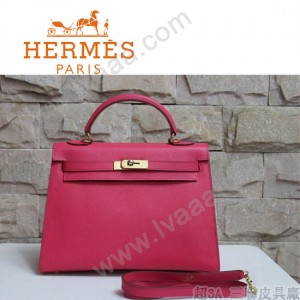 HERMES 1608-29 秋冬時尚款女士新款玫紅色金扣掌紋包手提包