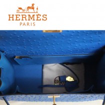 HERMES 1284 秋冬時尚新款女士爆款深藍色鴕鳥紋手提包