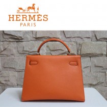 HERMES 6108-25 秋冬新款時尚女士橙色金扣掌紋包手提包
