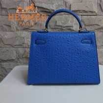 HERMES 1284 秋冬時尚新款女士爆款深藍色鴕鳥紋手提包