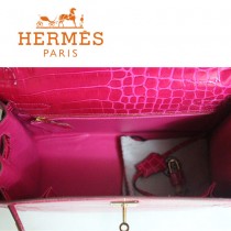 HERMES 1276 秋冬季新款女士桃紅鱷魚皮金扣單肩包